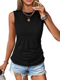 2025 Summer New Casual Solid Color Jacket Sleeveless Wrinkle Round Collar Vest Women's T-Shirt