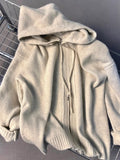 Grey Hooded Sweater Coat Women Loose Spring And Autumn Winter Outside The Lazy Wind Thick Knit Double Zipper Sweater