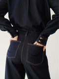 Free Ironing Drop Soft TR Denim Retro High-Waist Broad Leg Bright Line Denim Shirt Loose Set