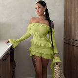 Hot Sales Of The New Autumn 2025 Fashion Brao Shoulder Lotus Side Horn Sleeve Ribbon Dress