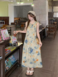 Hong Kong Style Retro Chic Printed Dress Women's Summer High-End Temperament Hanging Super Good-Looking Sleeveless Vest Long Dress