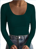 2025 New Women's T-Shirt Basic Thread Round Neck Long Sleeve Sexy Bodyd Woman Top T