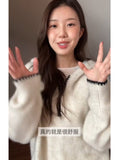 Lazy Design Hooded Sweater Female Jacket Head 2025 Autumn And Winter Soft Glutinous Loose Thick Knitted Jersey Top