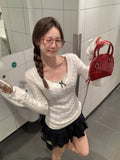 Pure Desire Stripe V-Neck Long-Sleeved Knitted Shirt Women Autumn And Winter Hemp Flower Design Slimming Thin Bottom Shirt Inside The Top