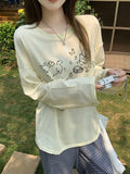 Fun Puppy Print Round-Neck Long-Sleeved T-Shirt For Women 2026 Summer Thin Loose Lazy Age-Proof Sunscreen Shirt Top