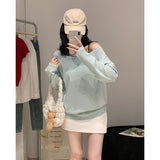 Milk Green Oblique Shoulder Pure Lusty Long-Sleeved T-Shirt Girl Early Autumn Shoulder Relaxation Feeling Lazy Bottom Top