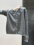 Tibetan Blue Bow Knitted Cardigan Thick Sweater Coat Woman In Autumn And Winter 2025 Loose Lazy Wind Top