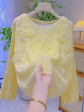 Atmosphere Feeling Yellow Flower Nails Hollow Knitted Knitted Shirt Spring And Autumn Fashion Soft Languid Sweater Female