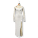 2025 New Autumn Low-Chests Sexy High Open Lace Splicing Dress