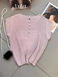 Thin Ice Silk Knitted Women's 2025 New Summer Design Hollow Bare Back Knitted Short-Sleeved Top Women Summer