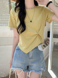 Pure Cotton Shoulder Irregular Folding Short T-Shirt Girls Summer Slim Thin Short Sleeve Design Sympatho Jacket Tide