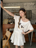 Dachshund Printed Oblique Shoulder Design Short-Sleeved T-Shirt For Women's New Open Shoulder Loose Top In The Summer Of 2026