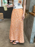 Summer Bright Wearing Orange Broken Flowers A-Word Half-Dress Women 2026 New Fashion And Middle And Long Half Skirt