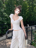 Peach Heart Collar Pure Want To Repair Short-Sleeved T-Shirts For Girls Summer New Small Short Thin High-End Chic Top