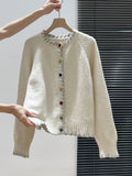 Color Buckle Thick Knitted Sweater Coat Women 2025 Autumn And Winter Languid Style Loose Design Feeling Long Sleeve Open Shirt Top
