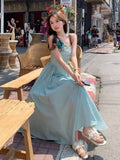 French Blue Sling Dress Women's Summer High-End Feel Super Good-Looking Pamine Beauty Beach Beach Dress