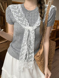 Summer Ootd Wear Fake Two Lace Collar Knitted Short-Sleeved T-Shirts For Women's New Sweet Casual Top