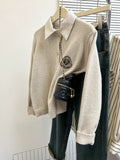 Fake Two Sweater Cardigan Coat Women Autumn And Winter Small College Style Shirt Collar Gray Knitted Shirt