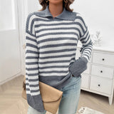 Dili Casual Simple Wind Stripe Collar Women's Sweater Women's Clothing 2025 Spring And Summer