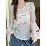 Letter Printing Loose Thin Blouse Neck Cover Sunscreen Air Conditioning Hood Long Sleeve Cool T-Shirt Girl Summer