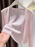 Large-Size Blue V-Neck Ice Silk Sunscreen Knitted Cardigan Women's Summer Thin Slings With Knitted Blouse Shawl