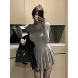 Pure Babes High-Necked Long-Sleeved Dress Women's Autumn And Winter New Waist-High Ponve Dress With Skinny Skirt Skirt Short Skirt