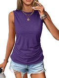 2025 Summer New Casual Solid Color Jacket Sleeveless Wrinkle Round Collar Vest Women's T-Shirt