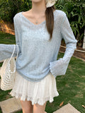 Summer New Micro-Permeable Wooden Ear Border Hooded Women Wear Long-Sleeved Loose Lazy T-Shirt Sweet Hottie Top