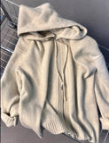 Grey Hooded Sweater Coat Women Loose Spring And Autumn Winter Outside The Lazy Wind Thick Knit Double Zipper Sweater