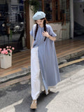 Sweet Folded Suit Women's Summer Design Plaid Shirt Dress Lace Broad Leg Pants Two Sets Of Tide