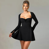 Women's Clothing 2025 New Autumn Sexy Long Sleeve Bra Body A Word Swing Short Dress