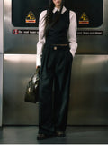 New Thick Twill Smart Wear With Simple Commuter Neutral Style Suit Vest + Gold Buckle Belt Trousers