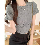 Gray Wave Dot Round Necker Short-Sleeved T-Shirt Women Pure Desire To Open The Umbilical Short-Sleeved Hottie Little Summer Top