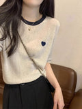 Cinque Is A Beautiful Summer French Loose Love Love Niche Design Ice Silk Thin Knitted Short-Sleeved T-Shirt Girl