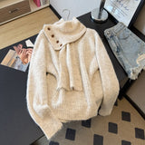 The Atmosphere Is Lazy And The Hair Of The Seaweed Cashmere Sweater Women 2025 Autumn And Winter New Large-Size Fat Mm With Scarf
