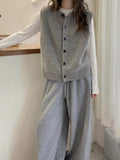 Simple Atmosphere~Retro Spring And Autumn Knitted Vest Women Folded Round-Neck Cardigan Sweater Shoulder Sleeveless Top Tide