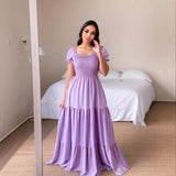2025 Hot Sales Commuting Solid Color Collar To Pick Up The Stitched Long Dress Dress