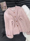 Korean Round-Neck Hollow Lace Knitted Cardigan Women Early Autumn 2025 New Fashion Cut-Down Sweater Jacket