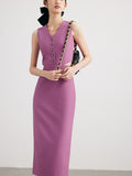 Spring And Summer Dress Gao-Class Temperament Elegant Dress Purple Sleummer Vest Vest Dress Dress Woman