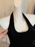 Black Hanging Neck Sling Vest Women's Summer Ootd Wearing A Short Sleeveless Bottom Top Inside The Repair