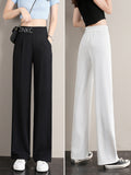 Suit Pants Women's Narrow Version Of Wide-Legged Pants 2025 New Ice Silk Hanging High-Rise Large Size Cover Straight Pants Thin