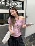 Spice Girls Pure Desire To Wear Collared Shoulder Short-Sleeved T-Shirt Women 2026 Summer New Body Design Feel Wrinkled Waist Top