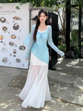 Pure Wind To Close The Waist Thin Sweet Net Yarn Shredded Flowers Hanging Dress Hooded Folded Two Sets Of Women Summer