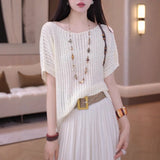 Large-Size Leuk-Sleeve Short-Sleeved Knitwear 2025 Summer New Fat Mm Belly-Covered Ultra-Good-Looking Unique Top