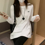 White Round Collar Long-Sleeved T-Shirt Autumn Jacket With A T-Shirt Lazy Slacken Sense Foundation Long-Term Top Lady