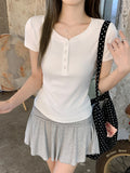 Tibetan Blue Half-Neck Shoulder Short-Sleeved T-Shirt 2026 Summer New Retro Design T-Shirt