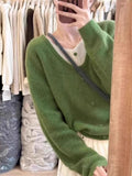 Design Fake Two Pink Knitted Women Autumn Vintage Sweet Lazy Wind Inside Sweater High-End Blouse