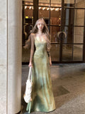 French Green Sling Dress Women's Summer New Seaside Resort Style Thin Temperament Long Dress Chic