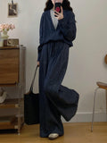 Shessaffella Lady With The Same Imitation Denim Set Fake Two Loose Broad-Legged Trousers