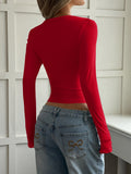 Dili Y2K Hottie Style Sexy Solid Color Long-Sleeved T-Shirt Women's Clothing 2025 Autumn And Winter